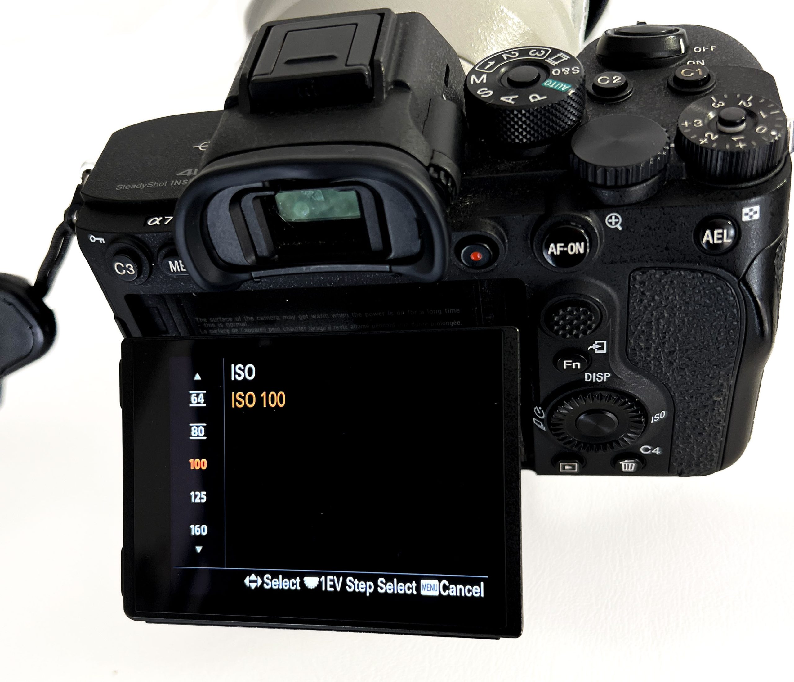 Iso settings screen menu on a camera