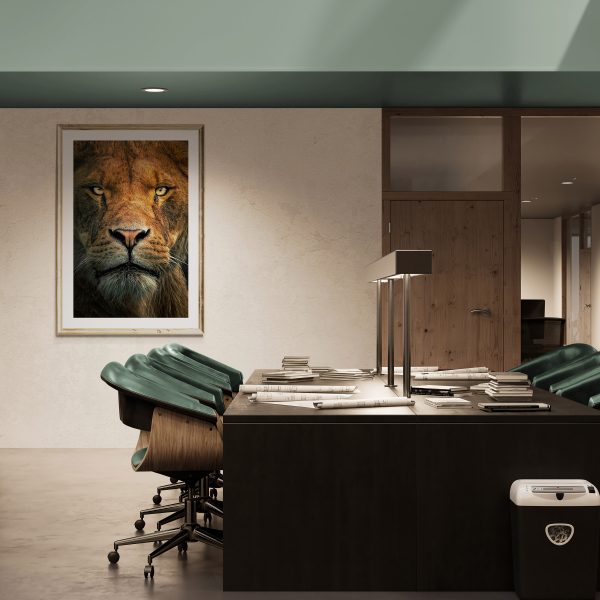 lion in a office setting